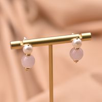 Simple Style Oval Flower Pearl Copper Inlay Beads Drop Earrings 1 Pair sku image 3