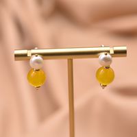 Simple Style Oval Flower Pearl Copper Inlay Beads Drop Earrings 1 Pair sku image 1