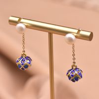 Simple Style Oval Flower Pearl Copper Inlay Beads Drop Earrings 1 Pair sku image 11