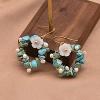 Simple Style Oval Flower Pearl Copper Inlay Beads Drop Earrings 1 Pair sku image 6