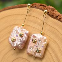 1 Pair Ethnic Style Leaf Square Oval Natural Stone Pearl Sterling Silver Earrings sku image 15