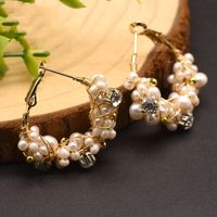 Fashion Geometric Pearl Copper Inlay Natural Stone Earrings 1 Pair sku image 1