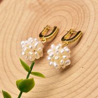 Simple Style Round Flower Pearl Inlay Rhinestones Drop Earrings 1 Pair sku image 14