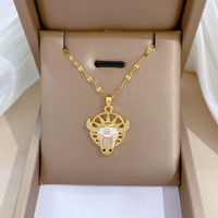 Stainless Steel Titanium Steel 18K Gold Plated Vacation Modern Style Plating Inlay Cattle Zircon Pendant Necklace sku image 1