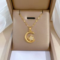 Simple Style Star Stainless Steel Copper Inlay Artificial Diamond Pendant Necklace main image 1