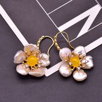 1 Pair Fashion Flower Turquoise Pearl 14K Gold Plated Earrings sku image 7