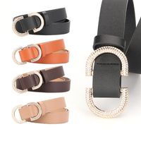 Casual Solid Color Pu Leather Alloy Plating Rhinestones Women's Leather Belts 1 Piece main image 1