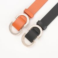Casual Solid Color Pu Leather Alloy Plating Rhinestones Women's Leather Belts 1 Piece main image 5