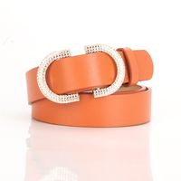 Casual Solid Color Pu Leather Alloy Plating Rhinestones Women's Leather Belts 1 Piece sku image 4