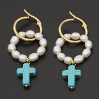 Ins Style Cross Eye Pearl Plating Zircon Drop Earrings 1 Pair main image 1