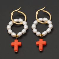 Ins Style Cross Eye Pearl Plating Zircon Drop Earrings 1 Pair sku image 21