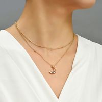 Fashion Star Moon Copper Inlay Zircon Layered Necklaces 1 Piece main image 9