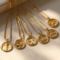 201 Stainless Steel 304 Stainless Steel Retro Plating Constellation Pendant Necklace main image 4