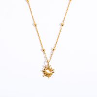 Retro Sun Copper Inlay Opal Gold Plated Pendant Necklace sku image 1