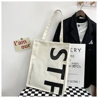 Women's Large All Seasons Canvas Letter Streetwear Square Magnetic Buckle Tote Bag sku image 2