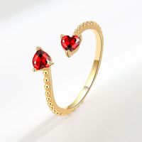 Fashion Heart Shape Copper Plating Inlay Zircon Open Ring 1 Piece sku image 1