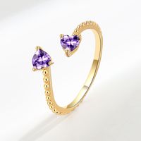 Fashion Heart Shape Copper Plating Inlay Zircon Open Ring 1 Piece sku image 2