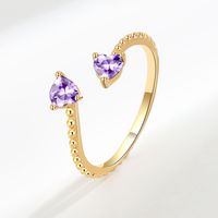 Fashion Heart Shape Copper Plating Inlay Zircon Open Ring 1 Piece sku image 6