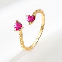 Fashion Heart Shape Copper Plating Inlay Zircon Open Ring 1 Piece sku image 7