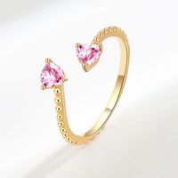 Fashion Heart Shape Copper Plating Inlay Zircon Open Ring 1 Piece sku image 11