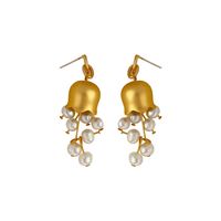 French Style Flower Pearl Copper Drop Earrings 1 Pair main image 5