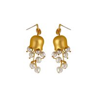 French Style Flower Pearl Copper Drop Earrings 1 Pair main image 3
