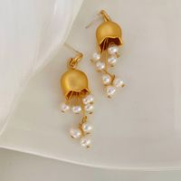 French Style Flower Pearl Copper Drop Earrings 1 Pair main image 2