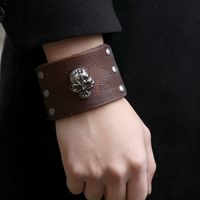 1 Pieza Estilo Vintage Cráneo Cuero Hombres Brazalete main image 4