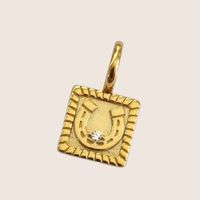 201 Stainless Steel 304 Stainless Steel Gold Plated Vintage Style Plating Inlay Square Horseshoe Zircon Pendant Necklace main image 5