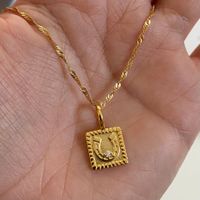 201 Stainless Steel 304 Stainless Steel Gold Plated Vintage Style Plating Inlay Square Horseshoe Zircon Pendant Necklace main image 1