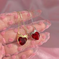 201 Stainless Steel 304 Stainless Steel Glass Gold Plated Casual Simple Style Inlay Heart Shape Crown Zircon Pendant Necklace main image 2
