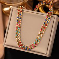 Fashion Color Block Titanium Steel Enamel Chain Jewelry Set 1 Piece main image 1
