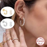 Mode Géométrique Argent Sterling Placage Perles Artificielles Zircon Des Boucles D'oreilles 1 Paire main image 4
