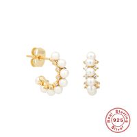 Mode Géométrique Argent Sterling Placage Perles Artificielles Zircon Des Boucles D'oreilles 1 Paire main image 1