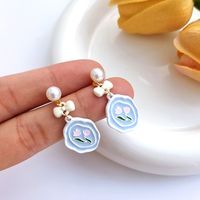 1 Pair Fashion Flower Alloy Plating Inlay Pearl Women's Drop Earrings sku image 1