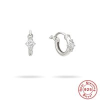 Simple Style Round Sterling Silver Inlay Zircon Earrings 1 Pair sku image 4