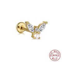 Fashion Butterfly Sterling Silver Inlay Artificial Diamond Ear Studs 1 Piece sku image 7