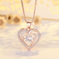 Lady Heart Shape Copper Plating Inlay Zircon Pendant Necklace 1 Piece sku image 2