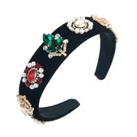 Baroque Style Flower Cloth Inlay Rhinestones Glass Pearl Hair Band sku image 2