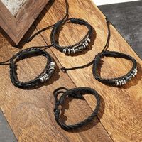 1 Pieza Punk Geométrico Cráneo Cuero Sintético Aleación Soga Hombres Pulsera main image 5