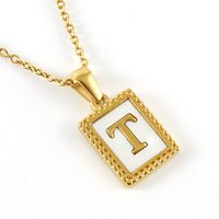 Fashion Letter Titanium Steel Inlay Shell Pendant Necklace 1 Piece sku image 20