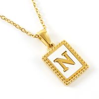Fashion Letter Titanium Steel Inlay Shell Pendant Necklace 1 Piece sku image 14