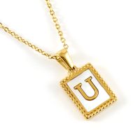 Fashion Letter Titanium Steel Inlay Shell Pendant Necklace 1 Piece sku image 21