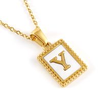 Fashion Letter Titanium Steel Inlay Shell Pendant Necklace 1 Piece sku image 25