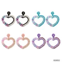 1 Pair Retro Heart Shape Bead/sequins Handmade Women's Drop Earrings main image 5
