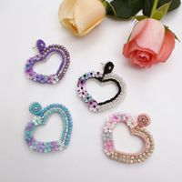 1 Pair Retro Heart Shape Bead/sequins Handmade Women's Drop Earrings main image 6