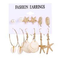 6 Pairs Beach Geometric Alloy Plating Artificial Pearls Shell Women's Earrings main image 5
