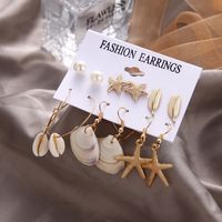6 Pairs Beach Geometric Alloy Plating Artificial Pearls Shell Women's Earrings main image 3