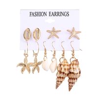 6 Pairs Beach Geometric Alloy Plating Artificial Pearls Shell Women's Earrings sku image 2