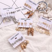6 Pairs Beach Geometric Alloy Plating Artificial Pearls Shell Women's Earrings main image 1